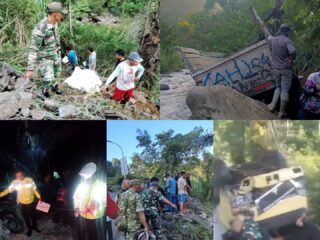 Truk Pembawa Beras Bulog Masuk Jurang di Jalur Pamulihan Garut, Dua Korban Dilarikan ke Puskesmas